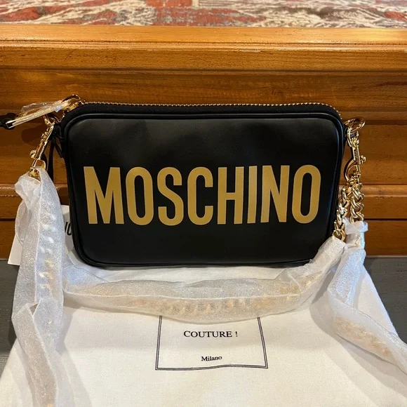 NWT Moschino Logo-print Zipped Chain Shoulder Bag - Picture 5 of 15